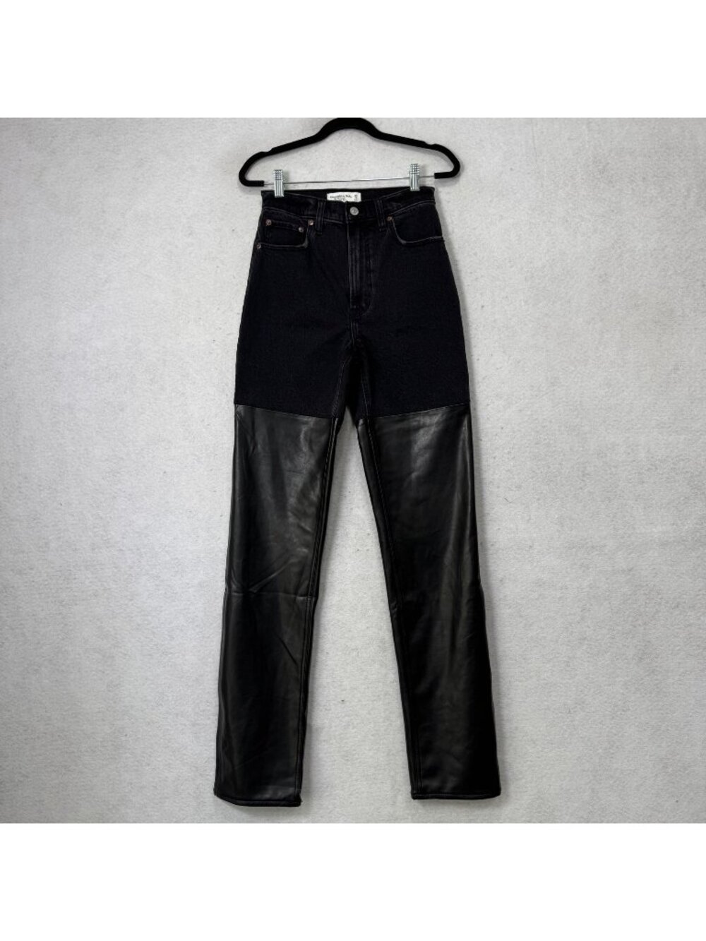 Abercrombie & Fitch Jeans Womens 25 Black 90s Straight Ultra High Rise PU Panels